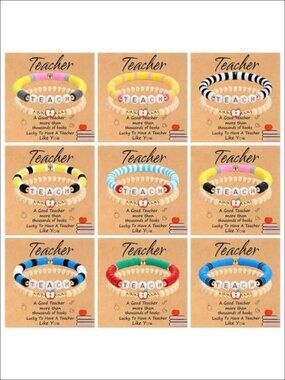 Apple Charm Bracelet Teacher Gift Set Thank You Cards 9 Sets